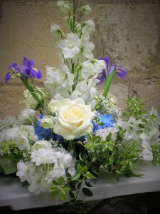 Wedding Flower Arrangement Blue and Cream